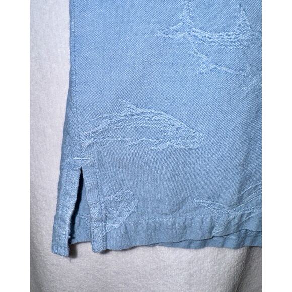 Columbia Blue Short Sleeve Shirt Button w/ All Over Textured Whale Print Mens XL - Picture 12 of 13